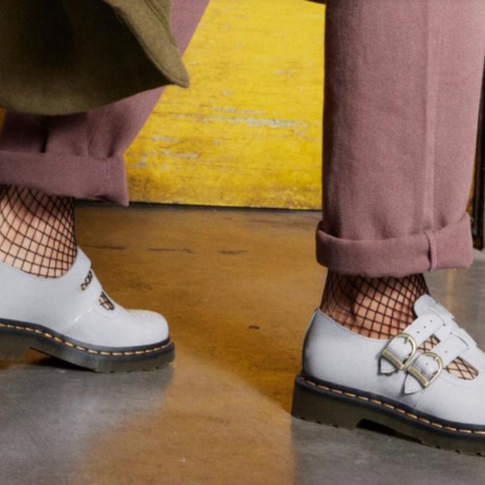 DR MARTENS 8065 Zinc Grey Patent Mary Janes NEW